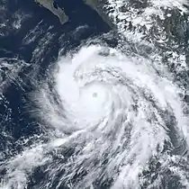 Satellite image of Hurricane Bud strengthening off the southwestern Mexican coast on June 11