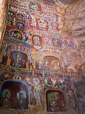 Northern Wei wall murals and painted figurines from the Yungang Grottoes, dated 5th to 6th centuries.