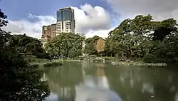 The Japanese Gardens and architecture overlooking the avenue.