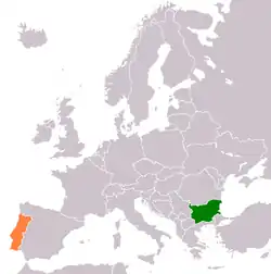 Map indicating locations of Bulgaria and Portugal