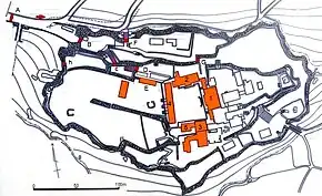 Layout of Shuri Castle; multiple baileys were built around the main hall