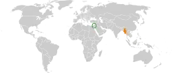 Map indicating locations of Israel and Myanmar