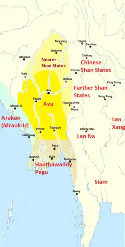 Image 30Political Map of Burma (Myanmar) c. 1450 CE. (from History of Myanmar)