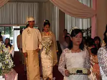 Image 19A wedding procession, with the groom and bride dressed in traditional Burmese wedding clothes, reminiscent of royal attire. (from Culture of Myanmar)