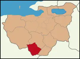 Map showing Büyükorhan District in Bursa Province