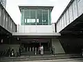 Entrance to Burwood Railway Station, situated between 2 of the bridge spans