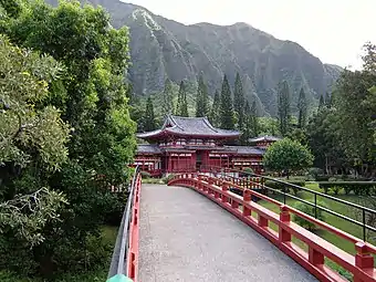 Byodo-In Temple as seen from the entrance bridge.