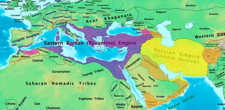 Image 67Byzantine and Sassanian Empires in 600 AD (from History of Asia)