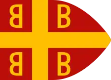 Imperial banner of the Palaiologos dynasty, as recorded by pseudo-Kodinos and one of the Byzantine flags depicted in the Castilian Conosçimiento de todos los reynos (ca. 1350)