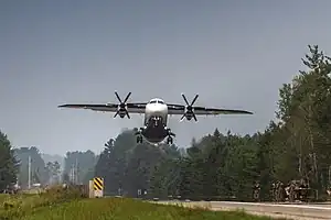 C-146A Wolfhound from Hurlburt Field, Florida, takes off on a public highway in Alpena, Michigan, August 5, 2021