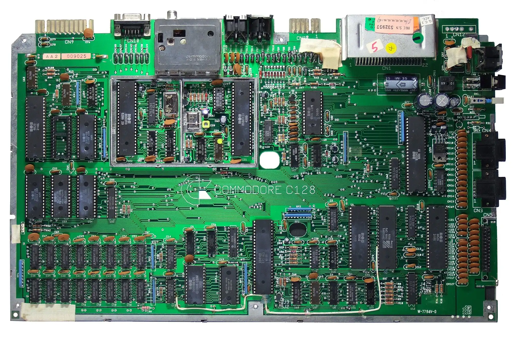 The 8563 VDC and related ICs on the C128 motherboard.