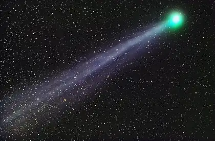 Image 16C/2014 Q2 (Lovejoy)Photograph: John VermetteC/2014 Q2 (Lovejoy) is a long-period comet discovered in 2014 by Australian astronomer Terry Lovejoy using a 0.2-meter (8 in) Schmidt–Cassegrain telescope. It was discovered at apparent magnitude 15 in the southern constellation of Puppis, and is the fifth comet discovered by Lovejoy. Its blue-green glow is the result of organic molecules and water released by the comet fluorescing under the harsh UV and optical light of the sun as it passes through space.More selected pictures