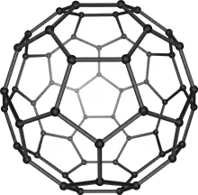 A schematic depiction of a Buckminsterfullerene molecule