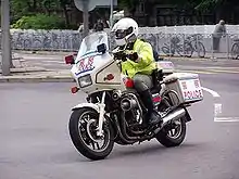 A retired Honda CB750P police motorcycle.