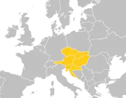 Map of Europe indicating the member countries of the Central European Defence Cooperation