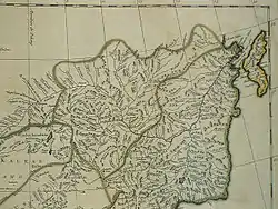 The Tondon River, separating the lands of the Yupi and Ketching people on a 1734 French map