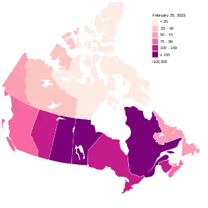 Total deaths per 100,000 inhabitants by province/territory