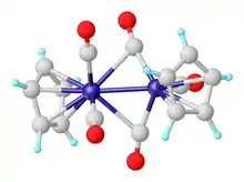 Cp2V2(CO)5 featuring a pair of semi-bridging CO ligands.