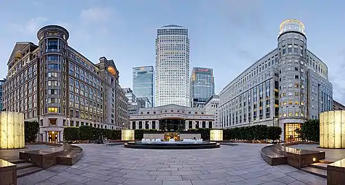 Canary Wharf, view east from Cabot Square