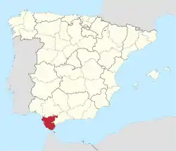 Map of Spain with Cádiz highlighted