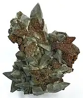 Calcite and chalcopyrite specimen from the Brushy Creek Mine of the Viburnum Trend District (Reynolds County, Missouri, USA).