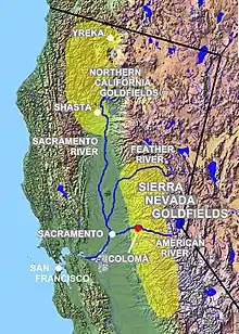 Image 3Goldfields in the Sierra Nevada and Shasta Cascade. (from History of California)