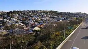 Calton Hill, as seen from above the Dunedin Southern Motorway.