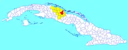 Camajuaní municipality (red) within  Villa Clara Province (yellow) and Cuba