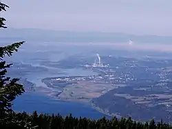 Aerial view of Camas, on the north side of the Columbia River