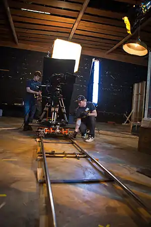 A skateboard dolly (with tripod mounted on top)