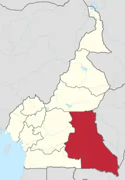 Location of East Region within Cameroon