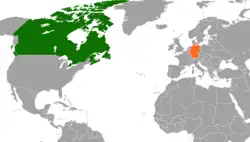 Map indicating locations of Canada and Germany