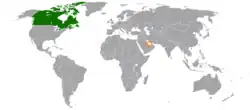 Map indicating locations of Canada and Qatar