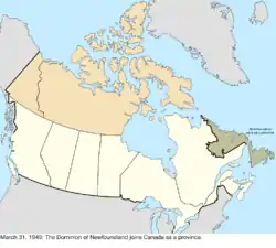 Map of the change to Canada on March 31, 1949