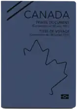 Cover of a Canadian Refugee Travel Doccument. Which is distributed as an e-Passport