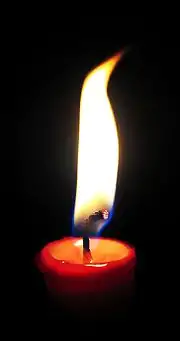 The common flame of a candle is a classic example of a diffusion flame. The yellow color of the flame is due to the large number of incandescent soot particles in the incomplete combustion reaction of the flame.