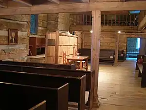 Interior of the original meeting house at Cane Ridge, Kentucky