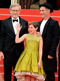 Steven Spielberg, Ruby Barnhill, and Mark Rylance at the 2016 Cannes Film Festival in Cannes, France.