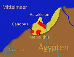 Map of Nile Delta showing ancient Canopus, Heracleion, and Menouthis