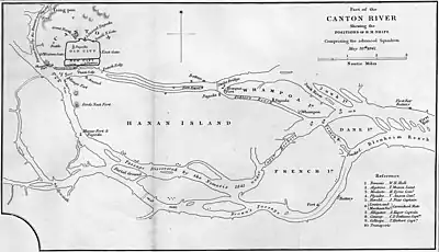 Map of the position of British ships in the Canton River, 26 May