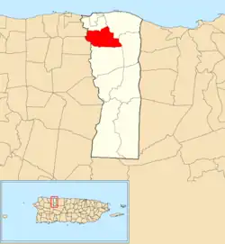 Location of Capáez within the municipality of Hatillo shown in red