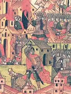 The Mongol army captures a city