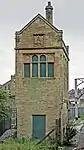 The Furness Railway signal box, constructed in 1882, preserved at the north-west end of the station