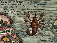 Giant crustacean-looking sea-monster with a man in its pincers