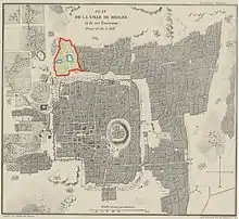 Aleppo 1811 Map w/ Sahat Farhat (west) & Sahat Al Hatab (east) highlighted in blue.