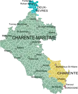 Modern map showing the extent ofthe historical Saintonge province