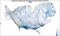 Cartogram of Democratic presidential election results by county