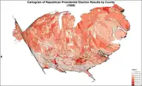 Cartogram of Republican presidential election results by county