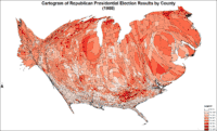 Cartogram of Republican presidential election results by county