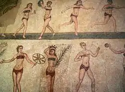 Image 16So-called "Bikini Girls" mosaic from the Villa del Casale, Roman Sicily, 4th century (from Roman Empire)